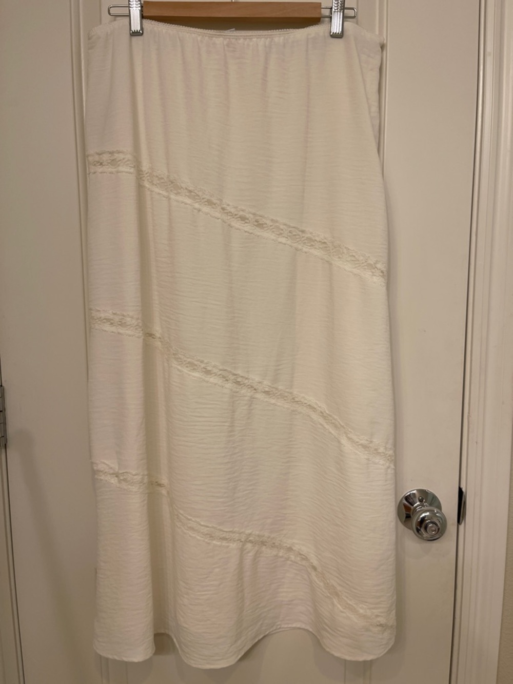 Cream Maxi Skirt with Diagonal Lace Trim